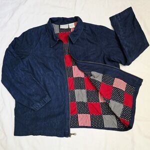 VTG Blair Women's Large‎ Full Zip Denim Jacket Patchwork Lining 100% Cotton USA